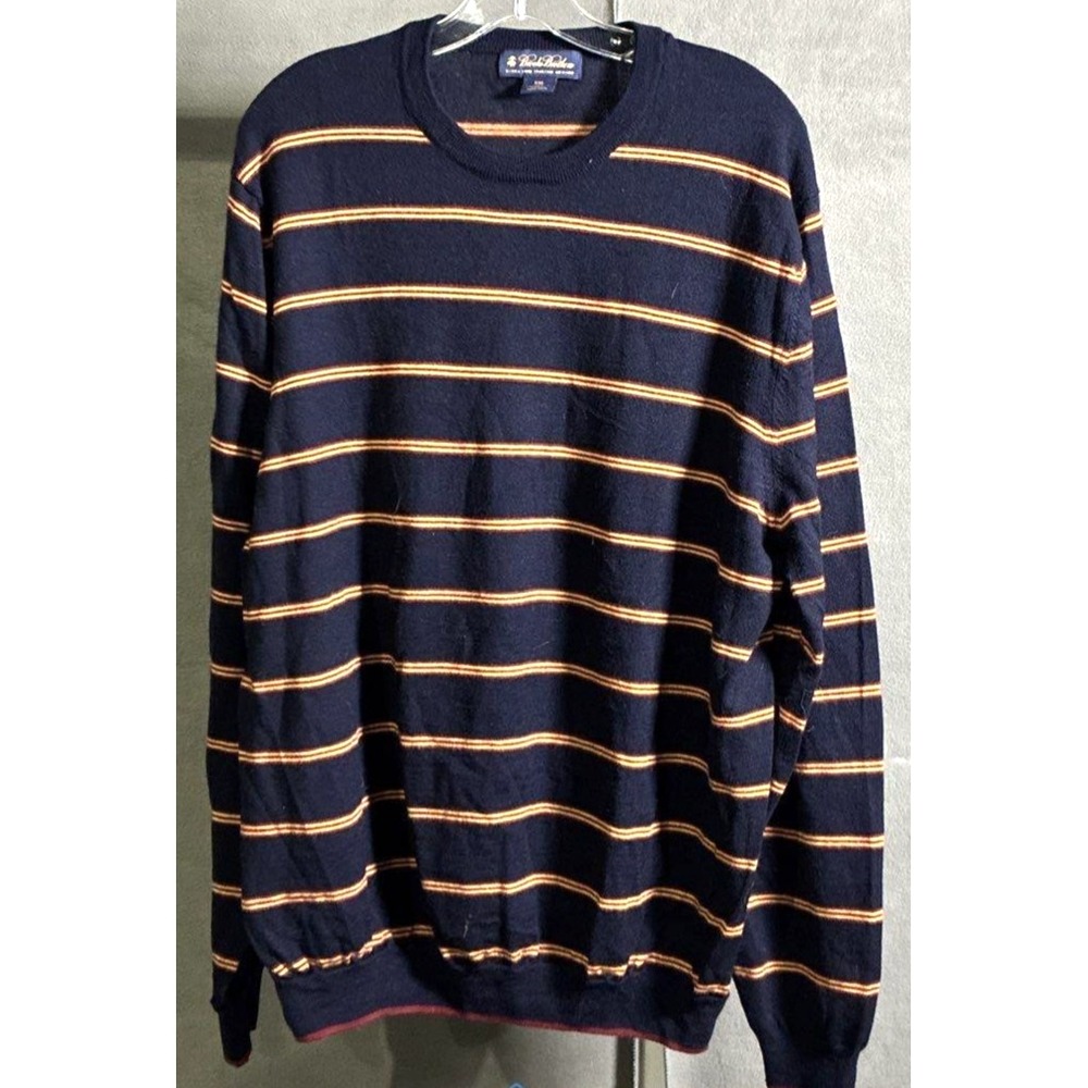 Brooks Brothers Men's Extra Fine Italian Merino Wool Striped Sweater Navy Sz XXL